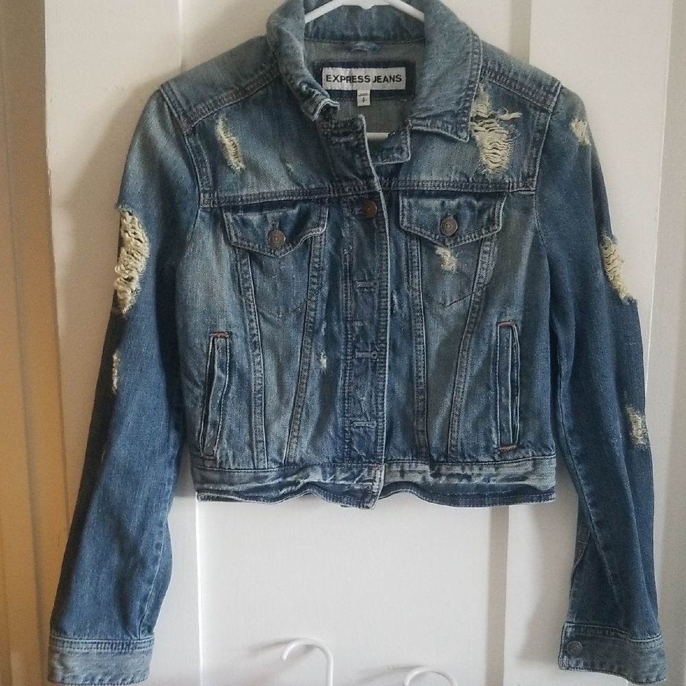 Express Blue Distressed Jean Jacket